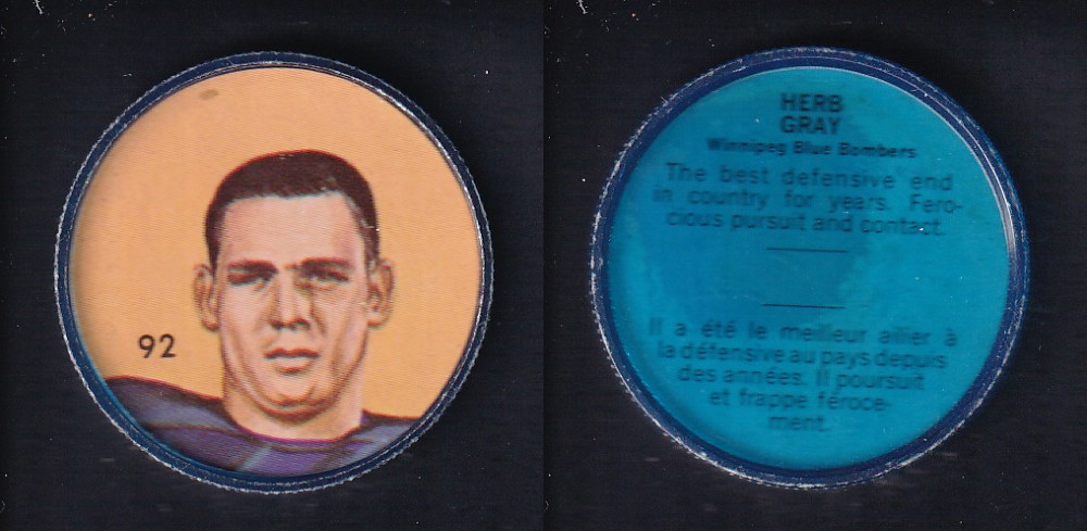 1963 CFL NALLEY'S FOOTBALL COIN #92 H. GRAY photo 1963 CFL NALLEY'S FOOTBALL COIN #92 H. GRAY photo