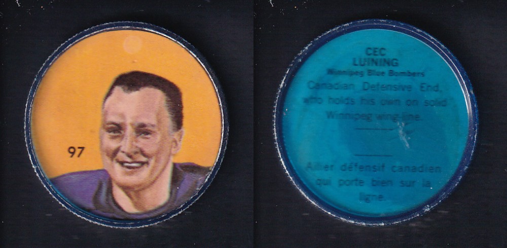 1963 CFL NALLEY'S FOOTBALL COIN #97 C. LUINING photo 1963 CFL NALLEY'S FOOTBALL COIN #97 C. LUINING photo