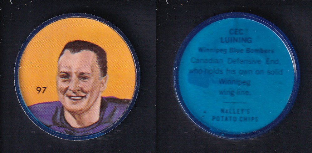 1963 CFL NALLEY'S FOOTBALL COIN #97 C. LUINING photo 1963 CFL NALLEY'S FOOTBALL COIN #97 C. LUINING photo