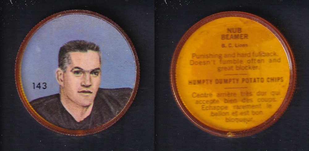 1963 CFL NALLEY'S FOOTBALL COIN #143 N. BEAMER photo 1963 CFL NALLEY'S FOOTBALL COIN #143 N. BEAMER photo