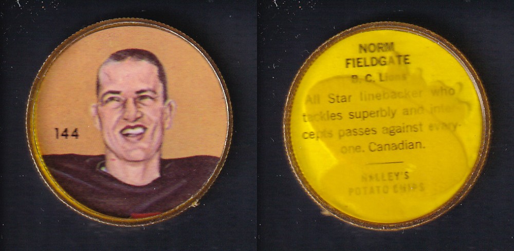 1963 CFL NALLEY'S FOOTBALL COIN #144 N. FIELDGATE photo 1963 CFL NALLEY'S FOOTBALL COIN #144 N. FIELDGATE photo
