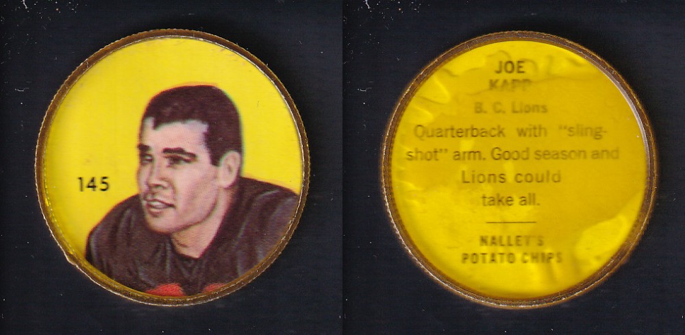 1963 CFL NALLEY'S FOOTBALL COIN #145 J. KAPP photo 1963 CFL NALLEY'S FOOTBALL COIN #145 J. KAPP photo