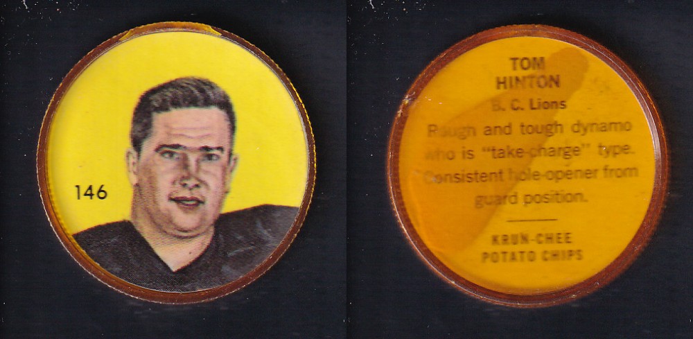 1963 CFL NALLEY'S FOOTBALL COIN #146 T. HINTON photo 1963 CFL NALLEY'S FOOTBALL COIN #146 T. HINTON photo