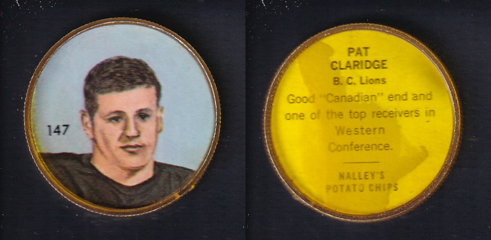1963 CFL NALLEY'S FOOTBALL COIN #147 P. CLARIDGE photo 1963 CFL NALLEY'S FOOTBALL COIN #147 P. CLARIDGE photo