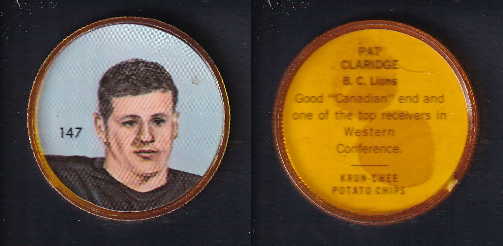 1963 CFL NALLEY'S FOOTBALL COIN #147 P. CLARIDGE photo 1963 CFL NALLEY'S FOOTBALL COIN #147 P. CLARIDGE photo
