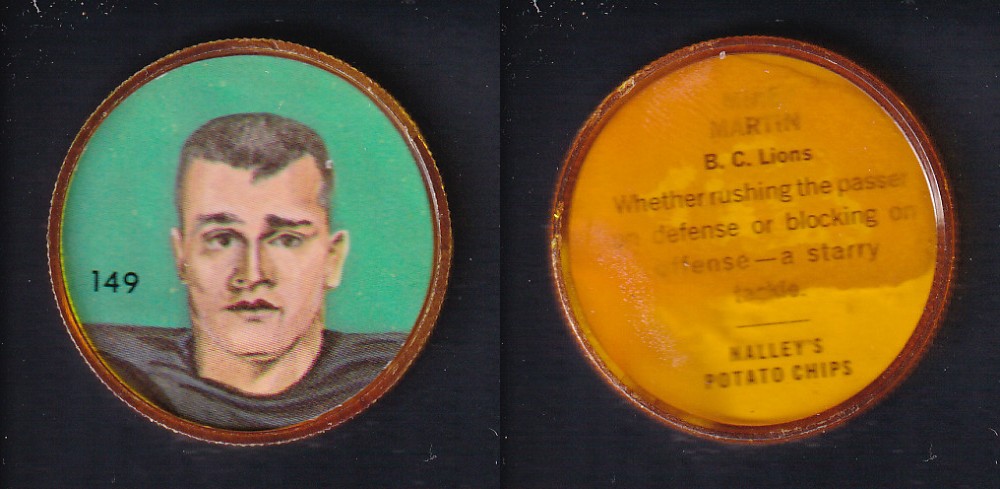 1963 CFL NALLEY'S FOOTBALL COIN #149 M. MARTIN photo 1963 CFL NALLEY'S FOOTBALL COIN #149 M. MARTIN photo