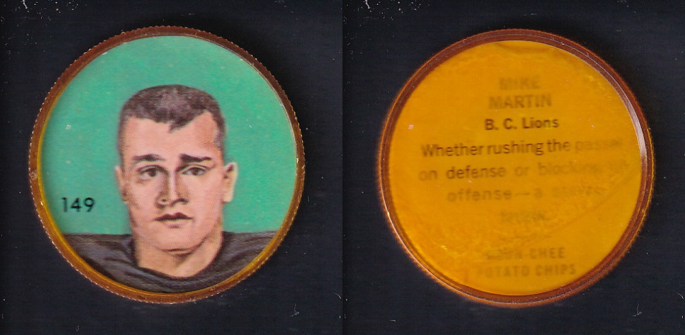 1963 CFL NALLEY'S FOOTBALL COIN #149 M. MARTIN photo 1963 CFL NALLEY'S FOOTBALL COIN #149 M. MARTIN photo