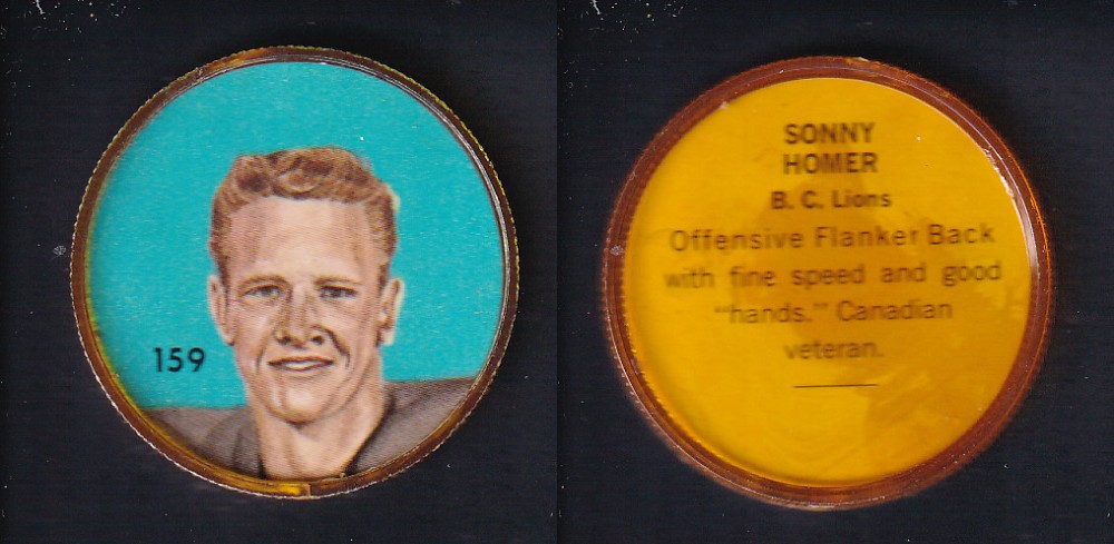 1963 CFL NALLEY'S FOOTBALL COIN #159 S. HOMER photo 1963 CFL NALLEY'S FOOTBALL COIN #159 S. HOMER photo