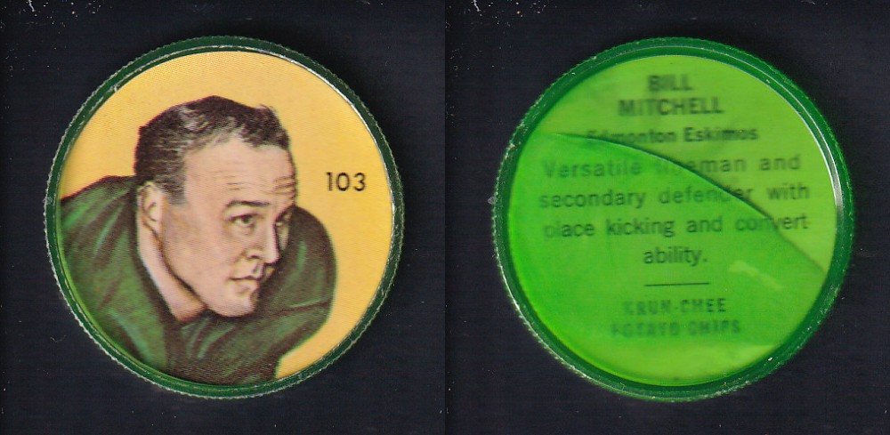 1963 CFL NALLEY'S FOOTBALL COIN #103 B. MITCHELL photo 1963 CFL NALLEY'S FOOTBALL COIN #103 B. MITCHELL photo