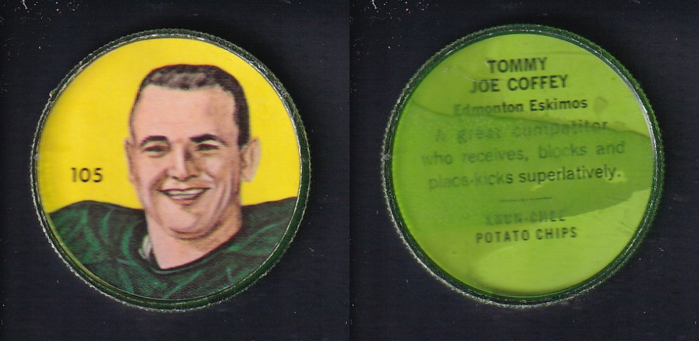 1963 CFL NALLEY'S FOOTBALL COIN #105 T. J. COFFEY photo 1963 CFL NALLEY'S FOOTBALL COIN #105 T. J. COFFEY photo