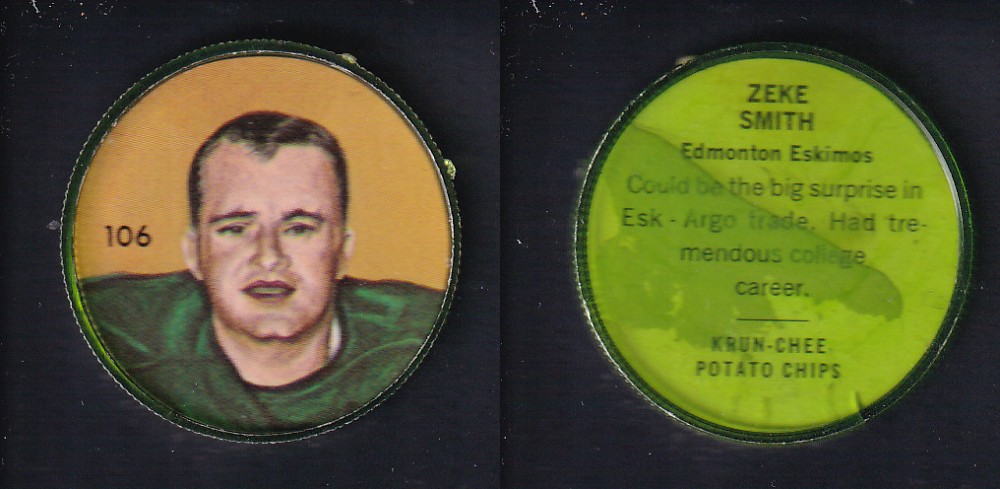 1963 CFL NALLEY'S FOOTBALL COIN #106 Z. SMITH photo 1963 CFL NALLEY'S FOOTBALL COIN #106 Z. SMITH photo