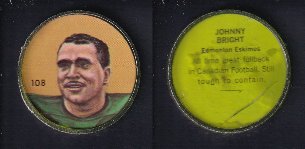 1963 CFL NALLEY'S FOOTBALL COIN #108 J. BRIGHT photo 1963 CFL NALLEY'S FOOTBALL COIN #108 J. BRIGHT photo