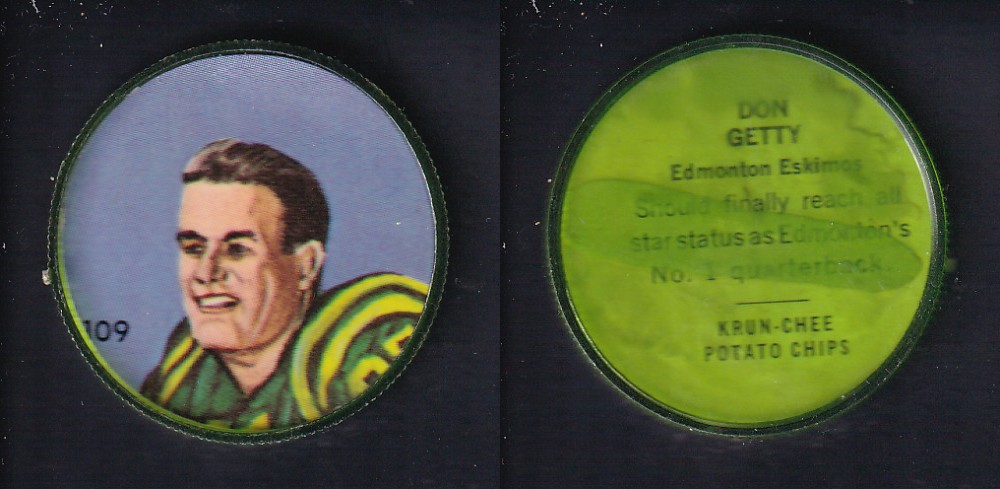 1963 CFL NALLEY'S FOOTBALL COIN #109 D. GETTY photo 1963 CFL NALLEY'S FOOTBALL COIN #109 D. GETTY photo