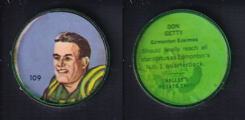 1963 CFL NALLEY'S FOOTBALL COIN #109 D. GETTY photo 1963 CFL NALLEY'S FOOTBALL COIN #109 D. GETTY photo