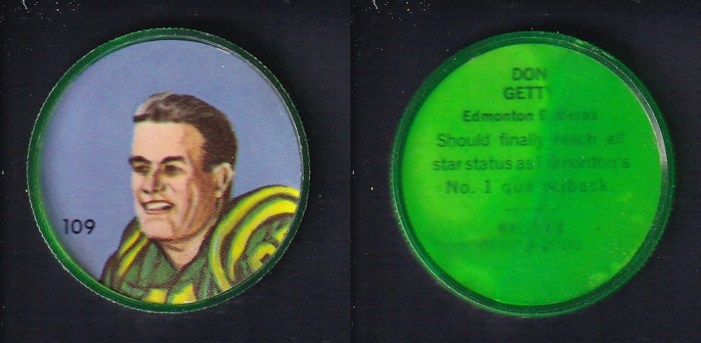 1963 CFL NALLEY'S FOOTBALL COIN #109 D. GETTY photo 1963 CFL NALLEY'S FOOTBALL COIN #109 D. GETTY photo