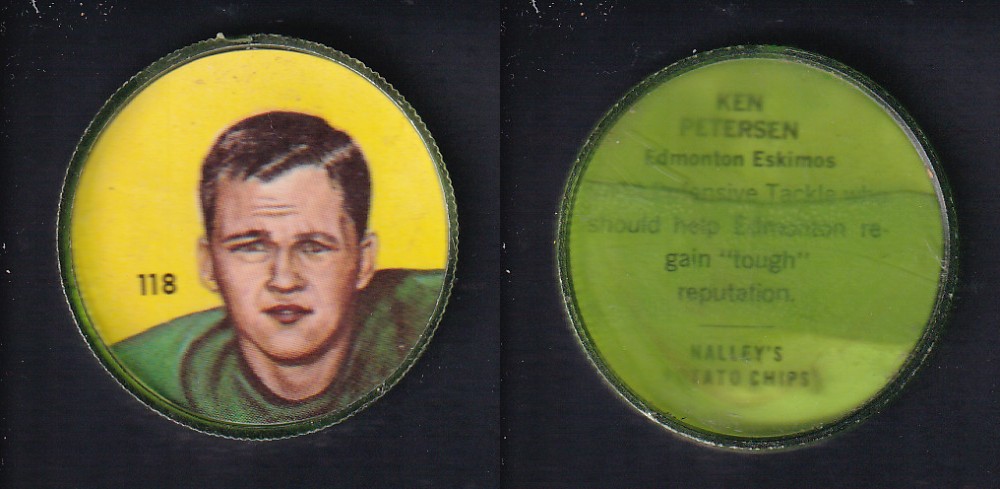 1963 CFL NALLEY'S FOOTBALL COIN #118 K. PETERSON photo 1963 CFL NALLEY'S FOOTBALL COIN #118 K. PETERSON photo