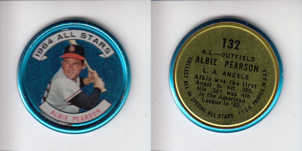 1964 TOPPS BASEBALL COIN #132 A. PEARSON photo 1964 TOPPS BASEBALL COIN #132 A. PEARSON photo
