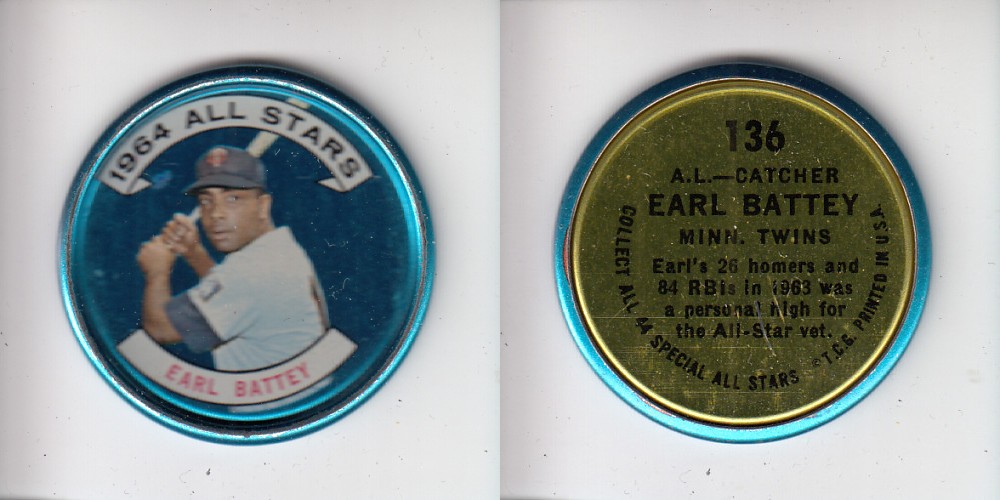 1964 TOPPS BASEBALL COIN #136 E. BATTEY photo 1964 TOPPS BASEBALL COIN #136 E. BATTEY photo