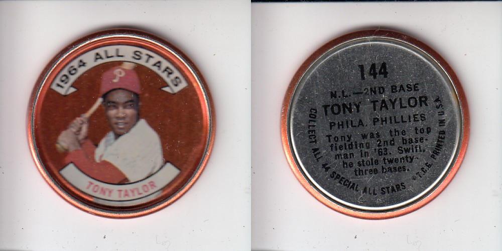 1964 TOPPS BASEBALL COIN #144 T. TAYLOR photo 1964 TOPPS BASEBALL COIN #144 T. TAYLOR photo