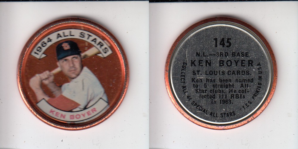 1964 TOPPS BASEBALL COIN #145 K. BOYER photo 1964 TOPPS BASEBALL COIN #145 K. BOYER photo