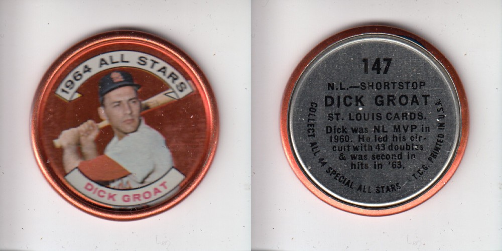 1964 TOPPS BASEBALL COIN #147 D. GROAT photo 1964 TOPPS BASEBALL COIN #147 D. GROAT photo