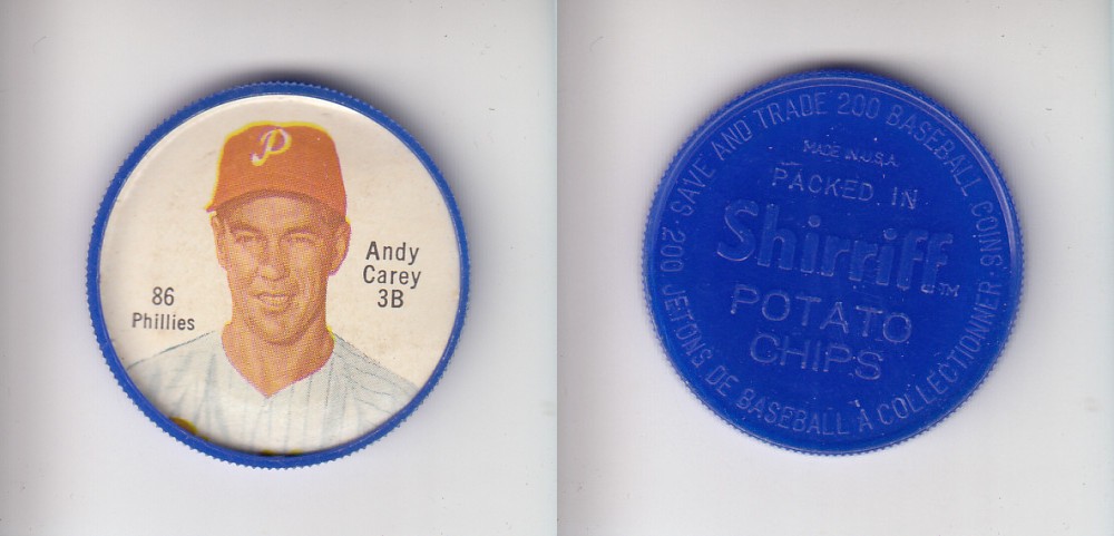 1962 SHIRRIFF BASEBALL COIN #86 A. CAREY photo 1962 SHIRRIFF BASEBALL COIN #86 A. CAREY photo