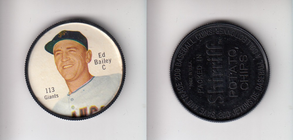 1962 SHIRRIFF BASEBALL COIN #113 E. BAILEY photo 1962 SHIRRIFF BASEBALL COIN #113 E. BAILEY photo