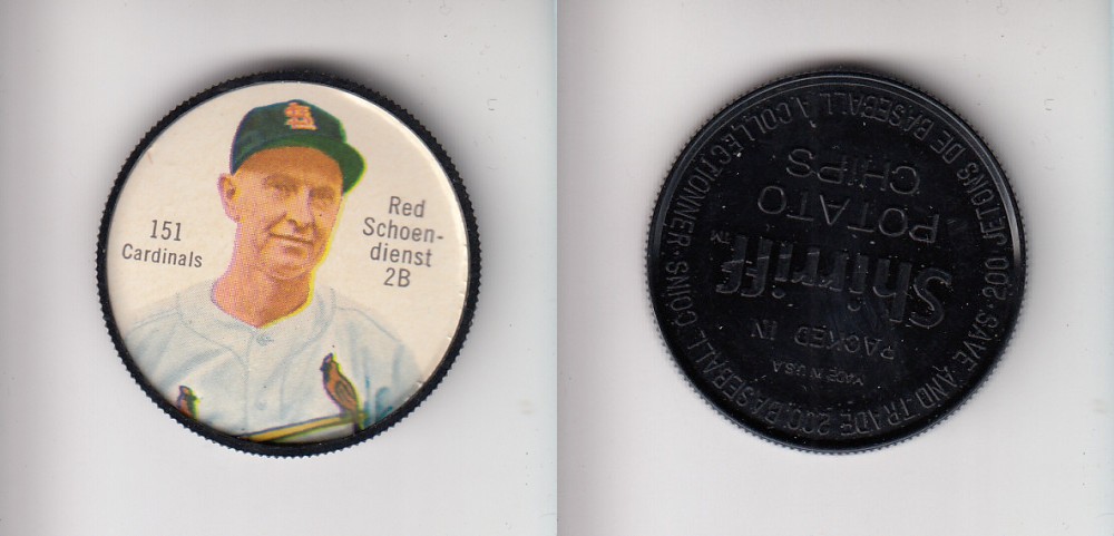 1962 SHIRRIFF BASEBALL COIN #151 R. SCHOENDIENST photo 1962 SHIRRIFF BASEBALL COIN #151 R. SCHOENDIENST photo