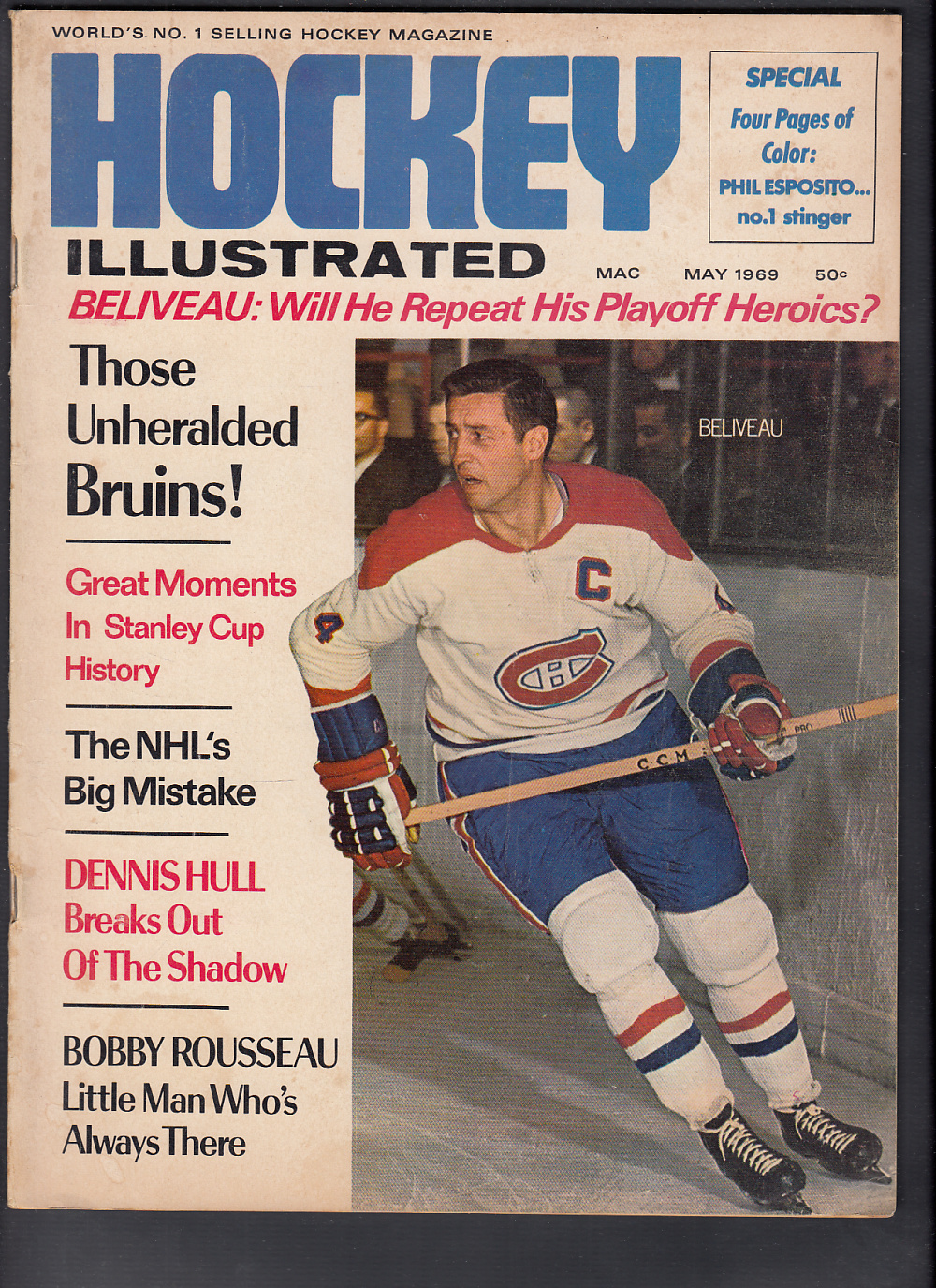 1969 HOCKEY ILLUSTRATED MAGAZINE J. BELIVEAU ON COVER photo