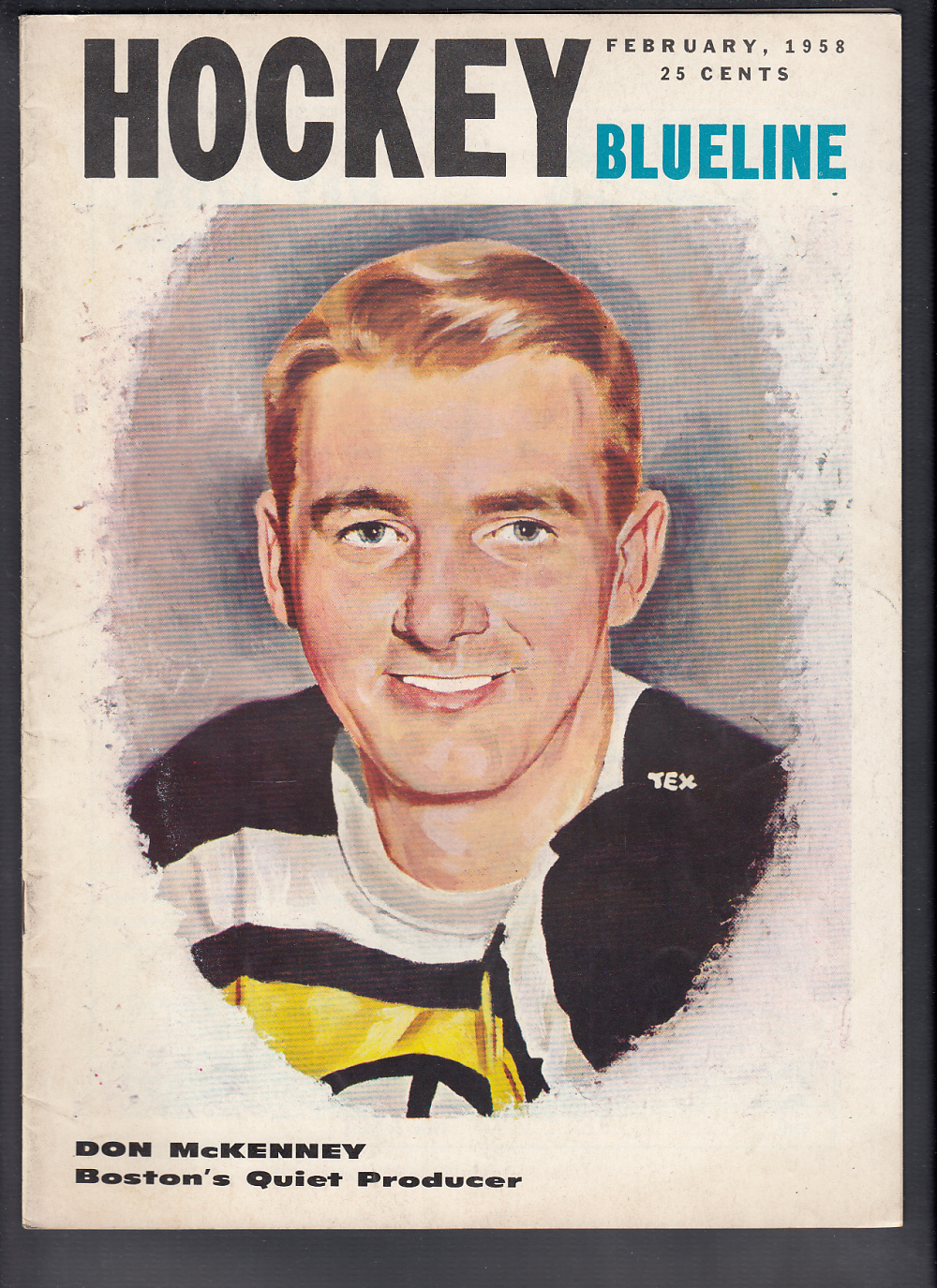 1958 BLUELINE HOCKEY MAGAZINE D. McKENNEY ON COVER photo