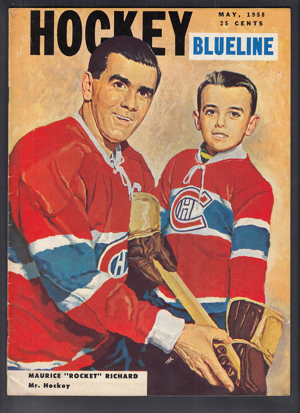 1958 BLUELINE HOCKEY MAGAZINE M. RICHARD ON COVER photo