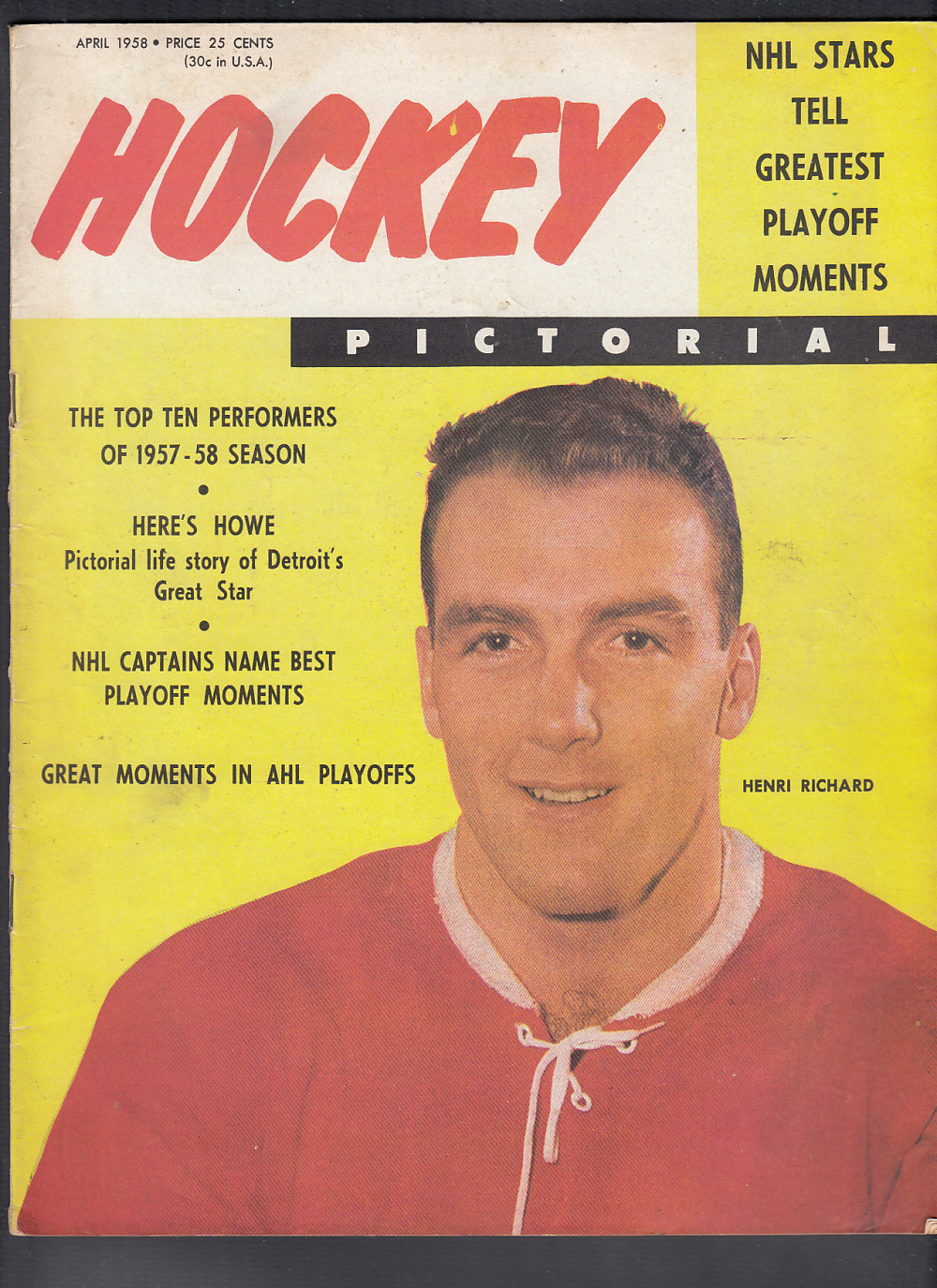 1958 HOCKEY PICTORIAL MAGAZINE H. RICHARD ON COVER photo