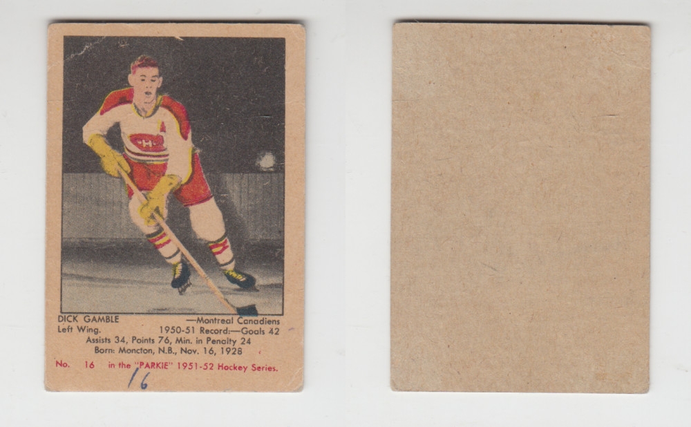 1951-52 PARKHURST HOCKEY CARD #16 D. GAMBLE photo 1951-52 PARKHURST HOCKEY CARD #16 D. GAMBLE photo