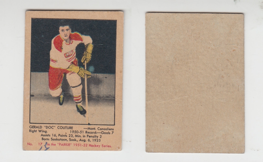 1951-52 PARKHURST HOCKEY CARD #17 G. COUTURE photo 1951-52 PARKHURST HOCKEY CARD #17 G. COUTURE photo
