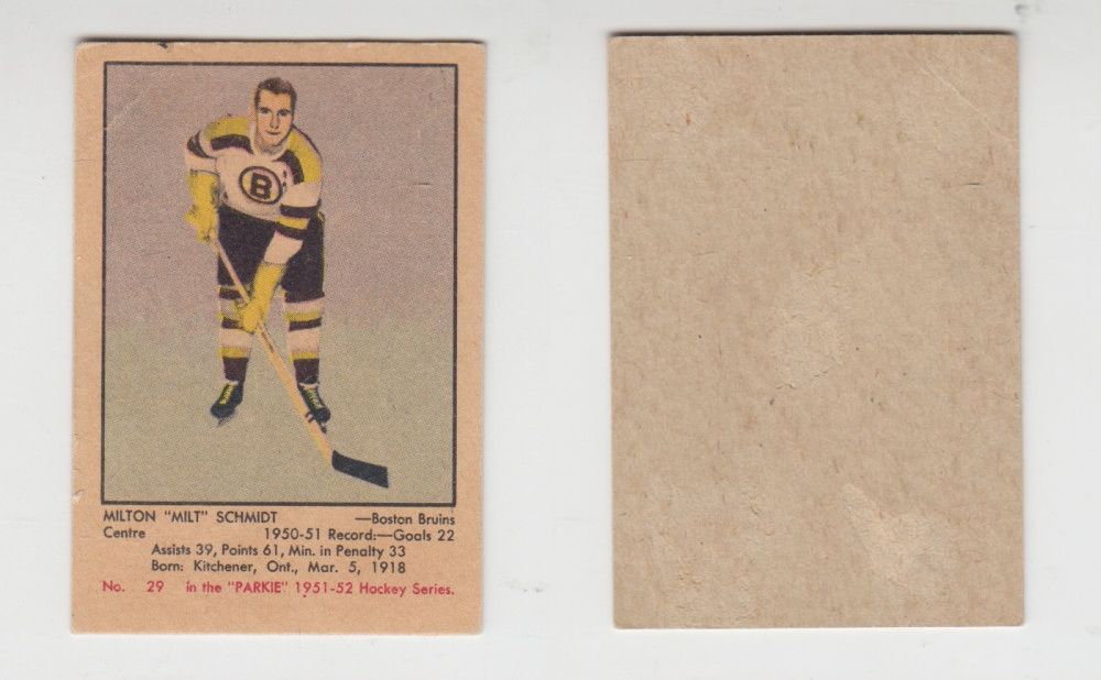 1951-52 PARKHURST HOCKEY CARD #29 M. SCHMIDT photo 1951-52 PARKHURST HOCKEY CARD #29 M. SCHMIDT photo