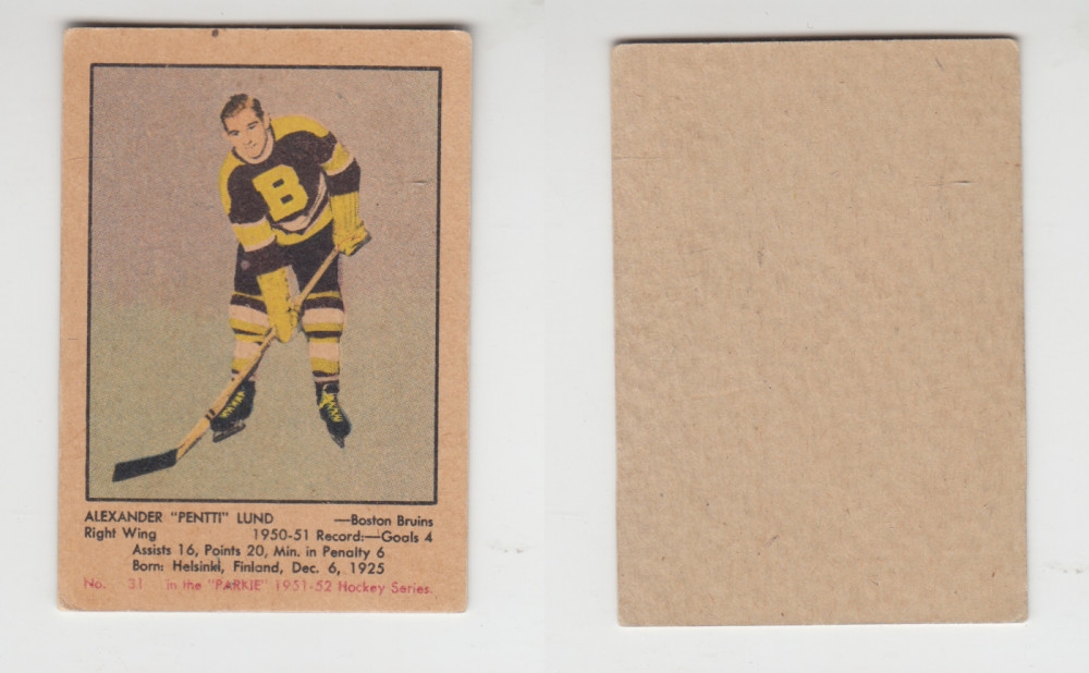1951-52 PARKHURST HOCKEY CARD #31 A. LUND photo 1951-52 PARKHURST HOCKEY CARD #31 A. LUND photo
