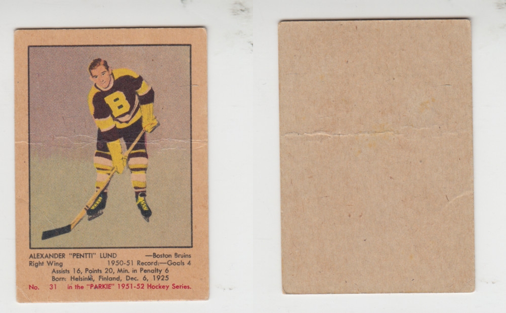 1951-52 PARKHURST HOCKEY CARD #31 A. LUND photo 1951-52 PARKHURST HOCKEY CARD #31 A. LUND photo