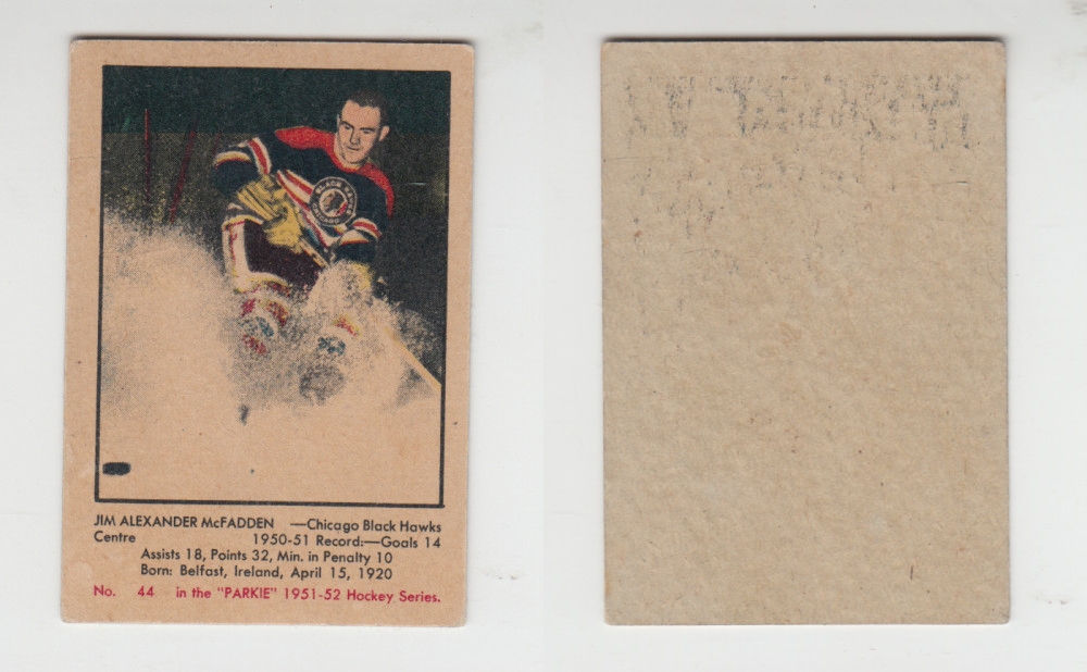 1951-52 PARKHURST HOCKEY CARD #44 J. McFADDEN photo 1951-52 PARKHURST HOCKEY CARD #44 J. McFADDEN photo