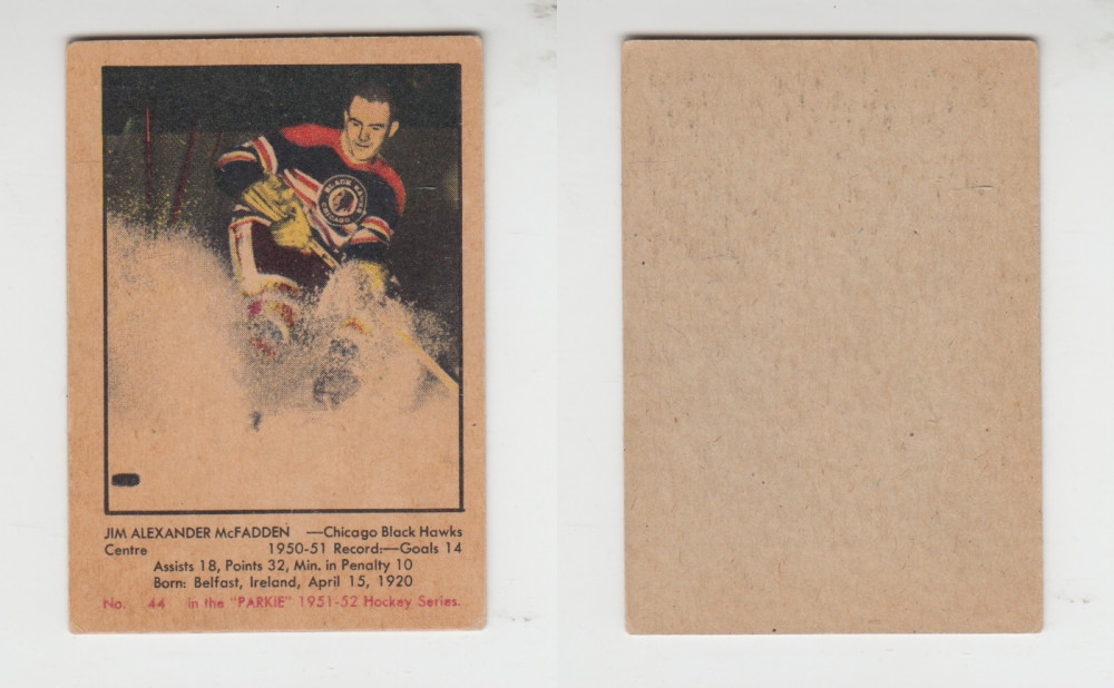 1951-52 PARKHURST HOCKEY CARD #44 J. McFADDEN photo 1951-52 PARKHURST HOCKEY CARD #44 J. McFADDEN photo