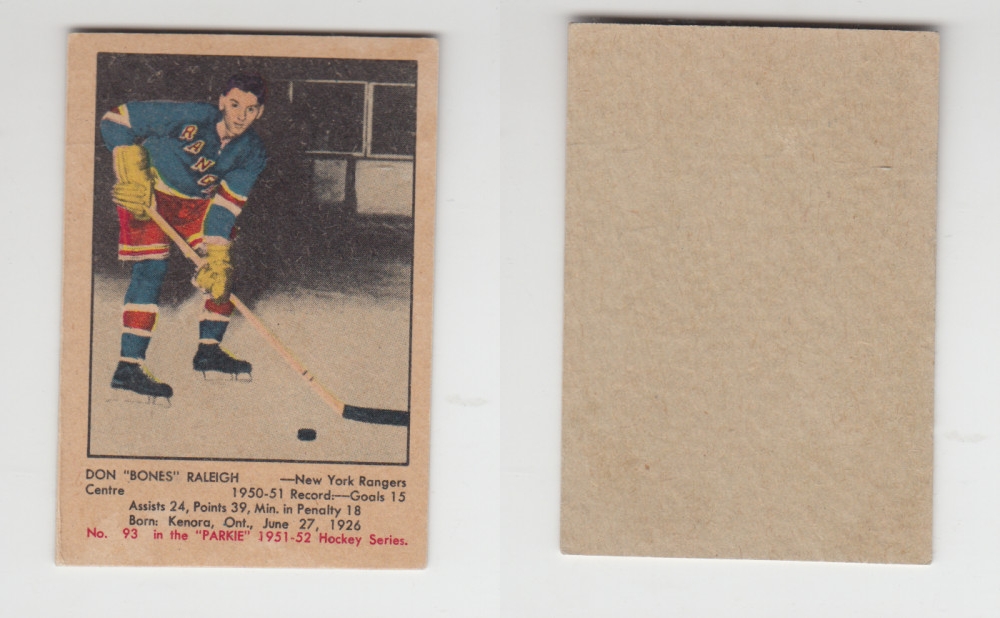 1951-52 PARKHURST HOCKEY CARD #93 D. RALEIGH photo 1951-52 PARKHURST HOCKEY CARD #93 D. RALEIGH photo