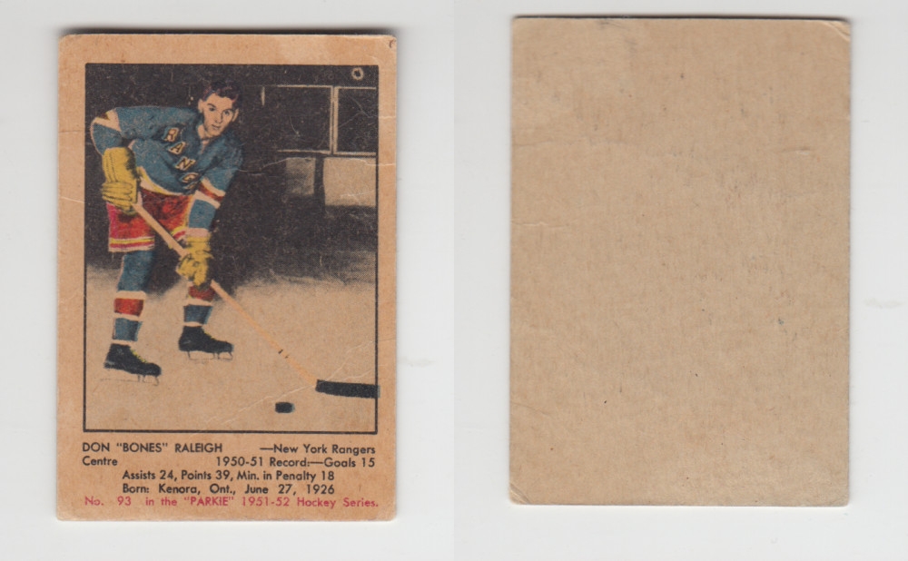 1951-52 PARKHURST HOCKEY CARD #93 D. RALEIGH photo 1951-52 PARKHURST HOCKEY CARD #93 D. RALEIGH photo