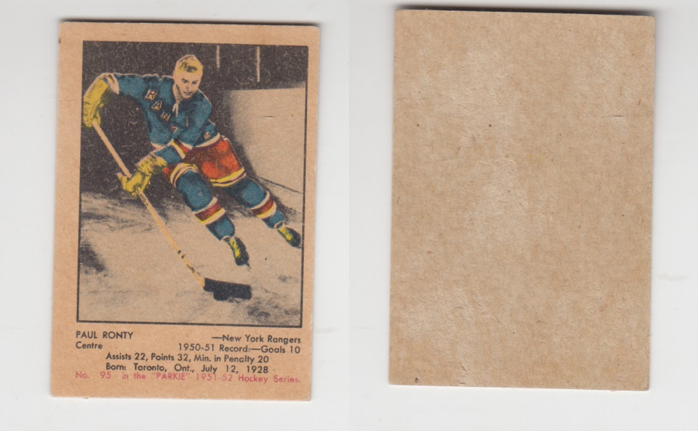 1951-52 PARKHURST HOCKEY CARD #95 P. RONTY photo 1951-52 PARKHURST HOCKEY CARD #95 P. RONTY photo