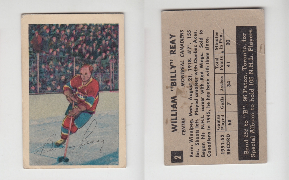 1952-53 PARKHURST HOCKEY CARD #2 W. REAY photo 1952-53 PARKHURST HOCKEY CARD #2 W. REAY photo