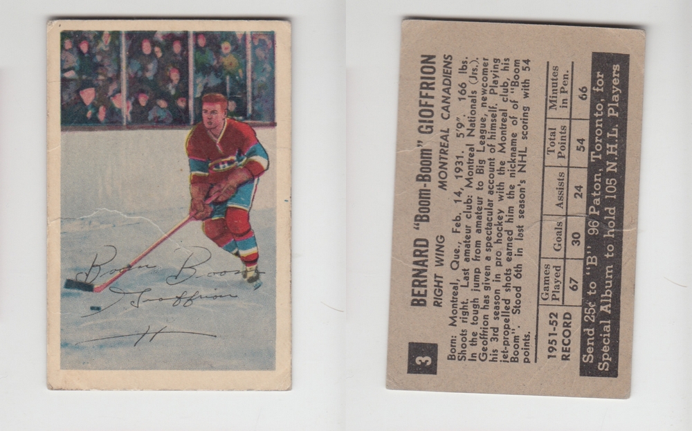 1952-53 PARKHURST HOCKEY CARD #3 B. GIOFFRION photo 1952-53 PARKHURST HOCKEY CARD #3 B. GIOFFRION photo