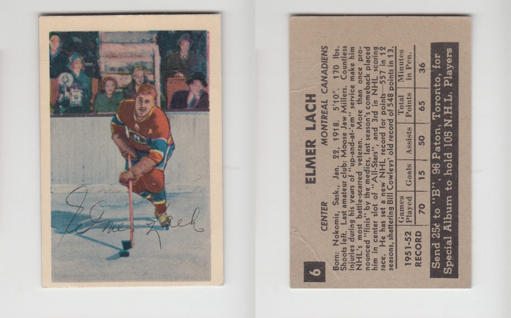 1952-53 PARKHURST HOCKEY CARD #6 E. LACH photo 1952-53 PARKHURST HOCKEY CARD #6 E. LACH photo