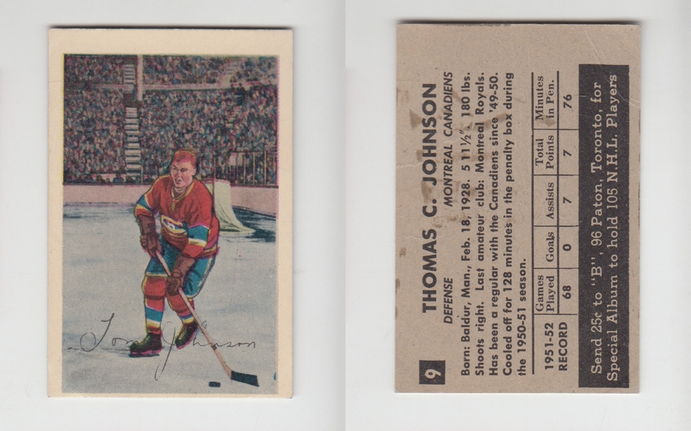 1952-53 PARKHURST HOCKEY CARD #9 T. JOHNSON photo 1952-53 PARKHURST HOCKEY CARD #9 T. JOHNSON photo