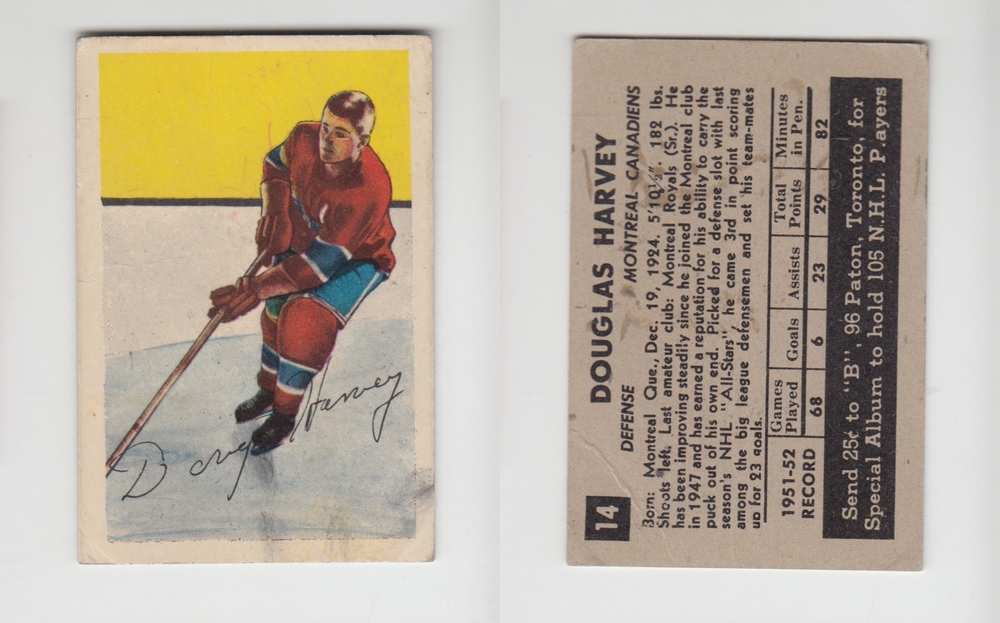 1952-53 PARKHURST HOCKEY CARD #14 D. HARVEY photo 1952-53 PARKHURST HOCKEY CARD #14 D. HARVEY photo