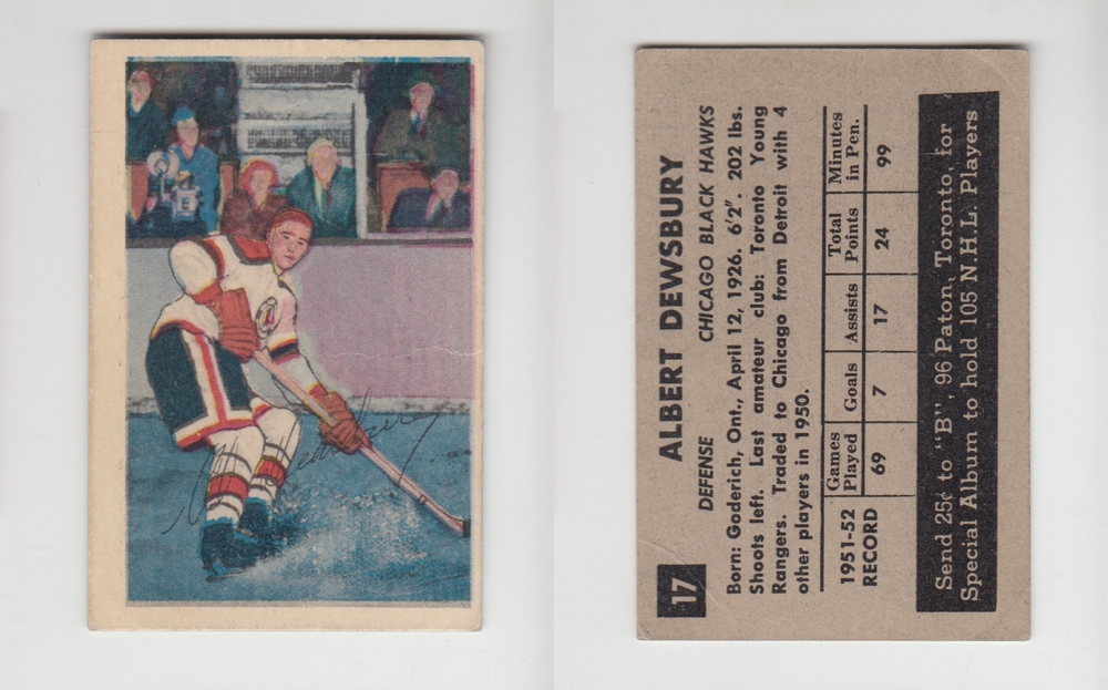 1952-53 PARKHURST HOCKEY CARD #17 A. DEWSBURY photo 1952-53 PARKHURST HOCKEY CARD #17 A. DEWSBURY photo