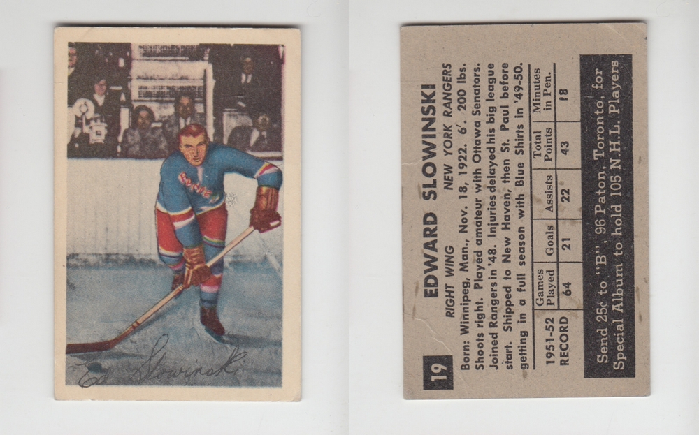 1952-53 PARKHURST HOCKEY CARD #19 E. SLOWINSKI photo 1952-53 PARKHURST HOCKEY CARD #19 E. SLOWINSKI photo