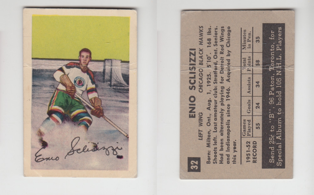 1952-53 PARKHURST HOCKEY CARD #32 E. SCLISIZZI photo 1952-53 PARKHURST HOCKEY CARD #32 E. SCLISIZZI photo